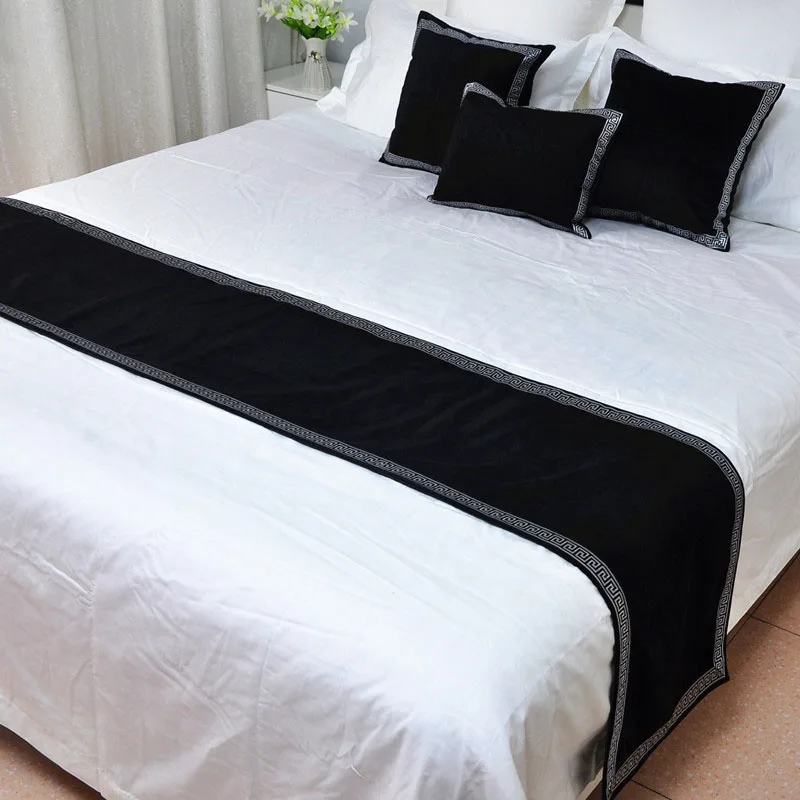 New Chinese Style High-grade Pure Color Bed Spread Simple Bed Runner European Velvet Bed Flag Decoration for Bed Room Home Hotel