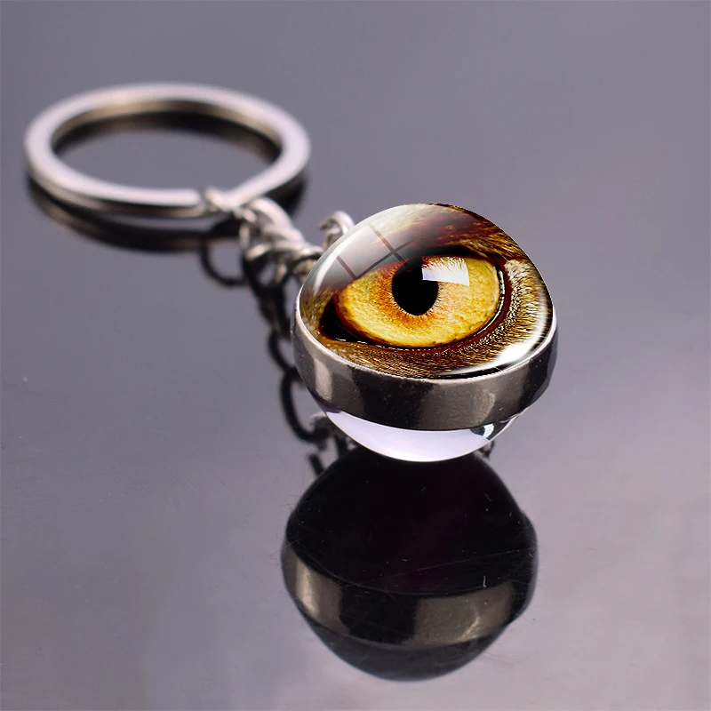 Evil Eyes Keychain Glass Ball Pendant Animal Dragon Snake Owl Cat Eyes Keychain Keyholder view 5