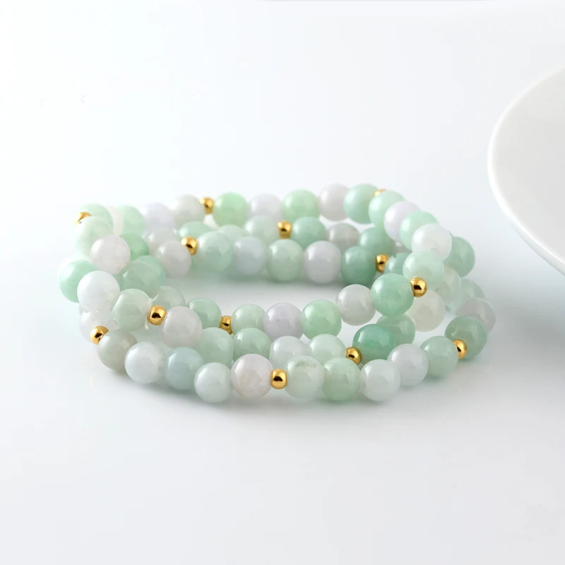 

1pcs 999 24K Yellow Gold Bracelet Real Gold Smooth 4mm Beads Natural Jade/Jadeite Beads 7-8mm For Women Female 's Lucky Bracelet