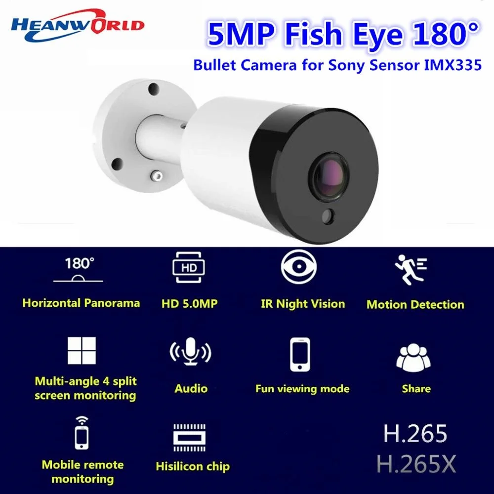 

Уличная камера Fish Eye 5MP 180 градусов, панорамная HD ip-камера, Водонепроницаемая ИК умная камера безопасности для Sony IMX335