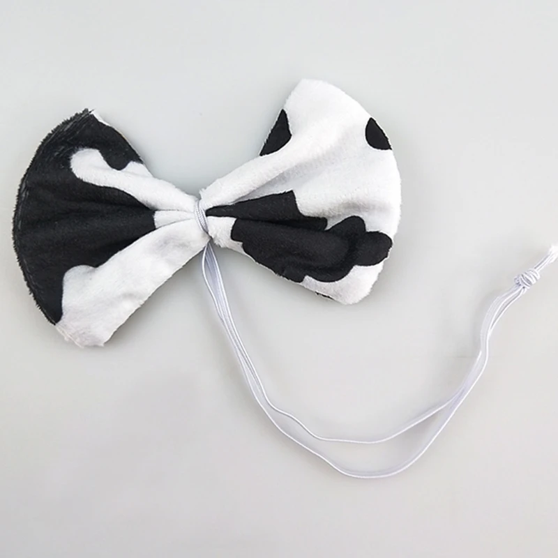 Toddler Kids 4Pcs Cartoon Animal Cosplay Costume Accessories Set Cow Horn Ears Headband with Plush Tail Bow Tie Nose Party M6CD