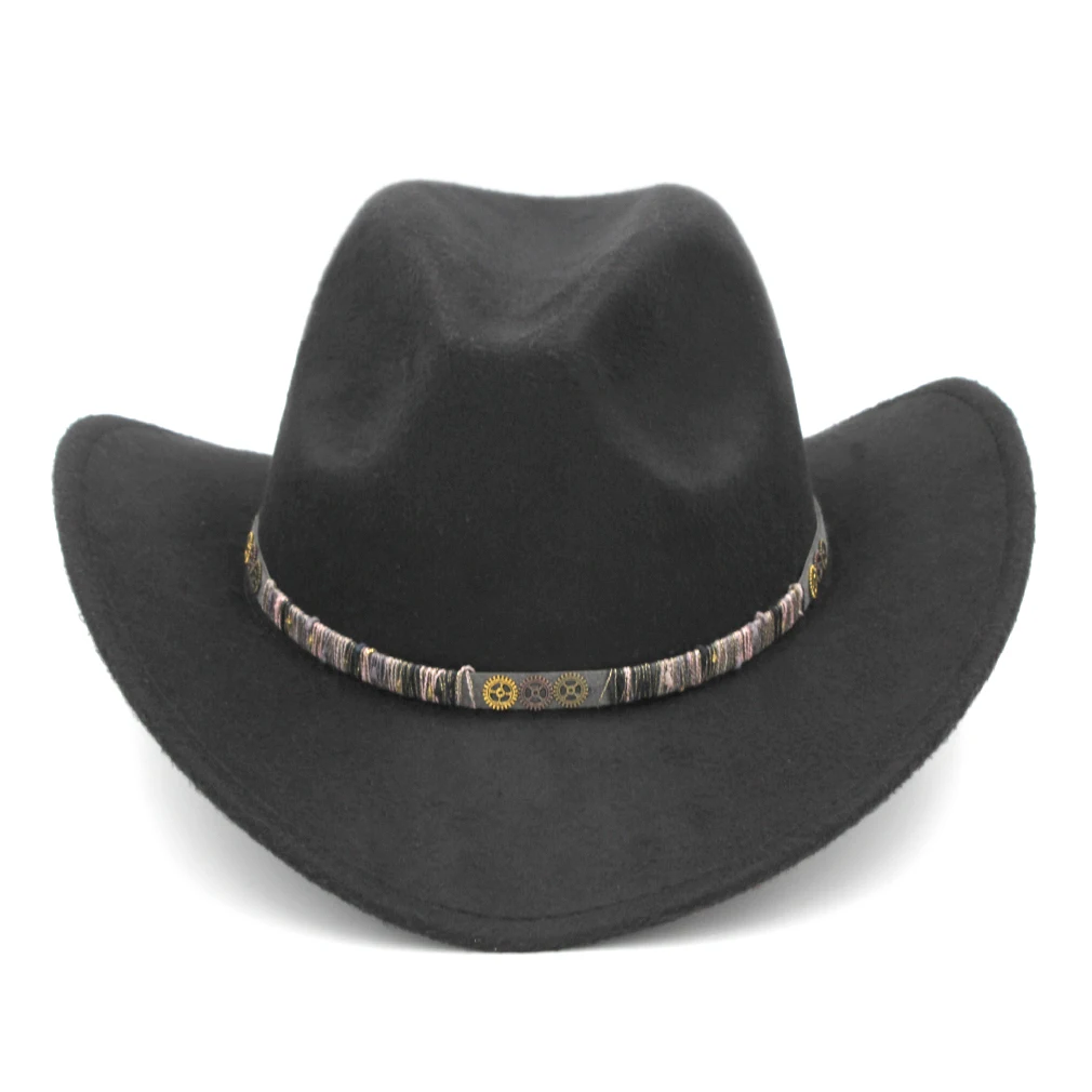 

Mistdawn Autumn Winter Western Cowboy Hat Wide Brim Cowgirl Cap Steampunk Style Hatband Size 56-58cm