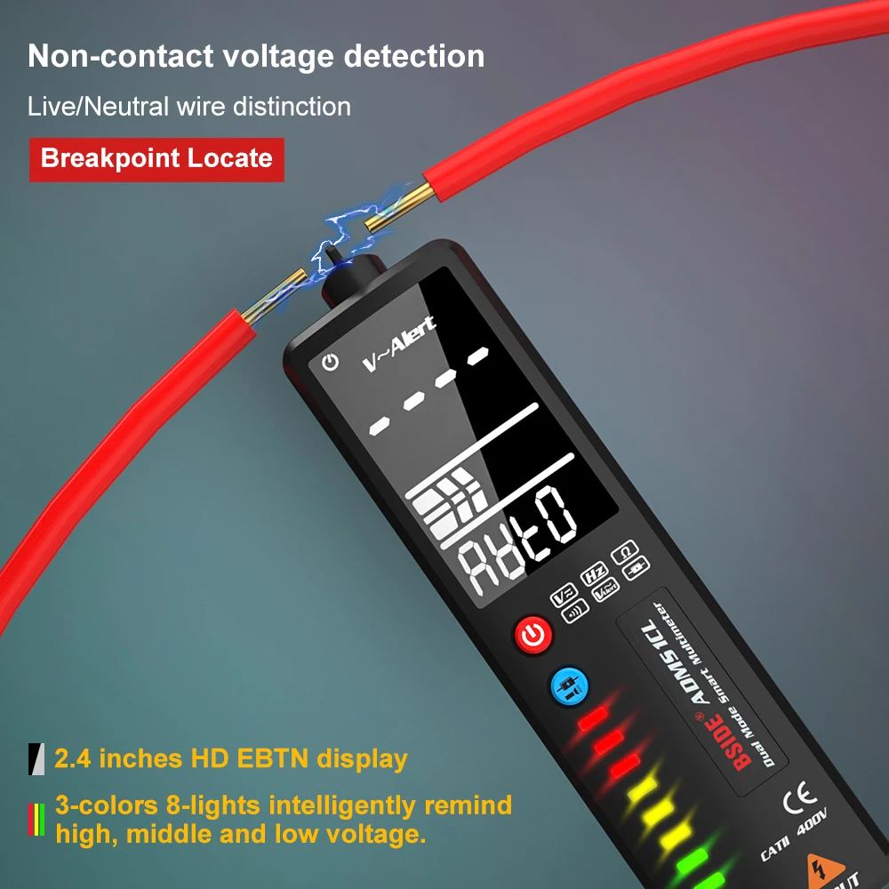 BSIDE. Tester di tensione Multimetro digitale LCD a colori Indicatore rilevatore di cavi sotto tensione senza contatto Penna elettrica Voltmetro Ohm Hz Meter