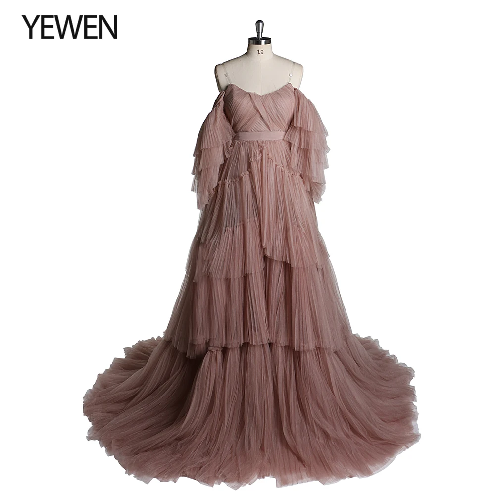 Elegant Off Shoulder Tiered Tulle Ball Gown Maternity Dress for Photo Shoot Evening Dresses Formal Party Dress YEWEN YW2051