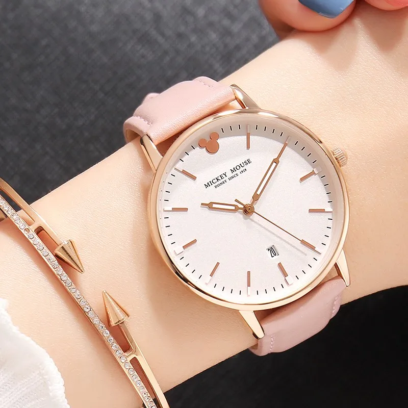 Disney-Reloj de pulsera de cuarzo para mujer, cronógrafo con dibujos animados de Mickey Mouse, fecha automática, nuevo