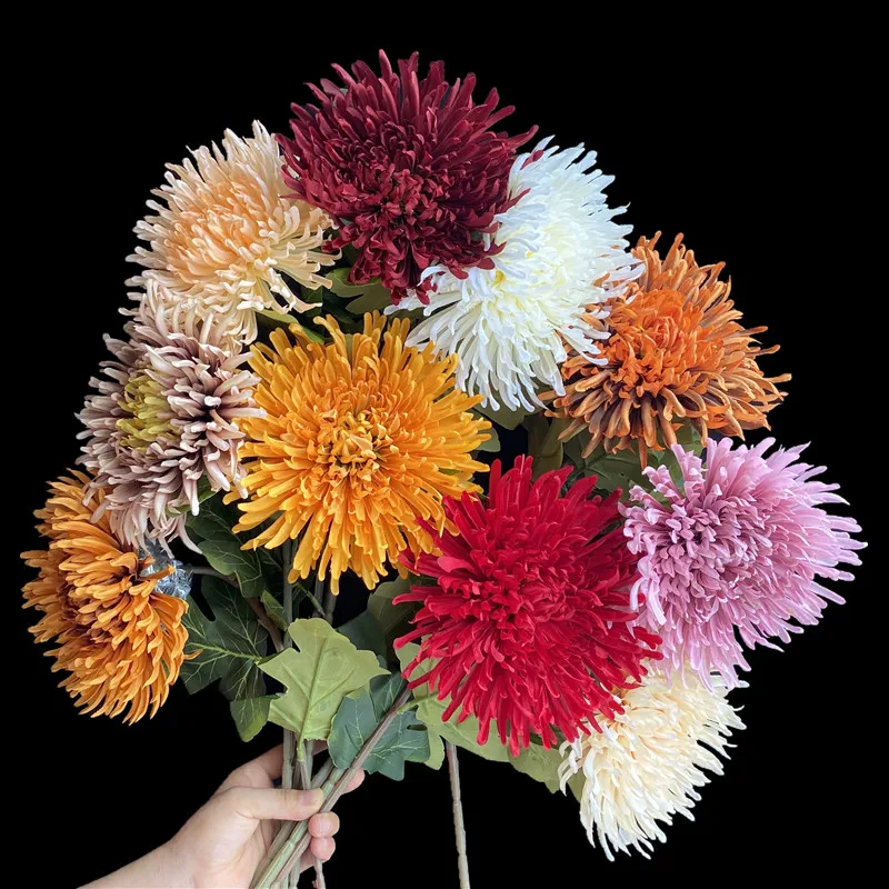 

7Pcs Fake Single Stem Melampodium 27.95" Length Simulation Oversize Emperor Chrysanthemum for Wedding Home Artificial Flowers