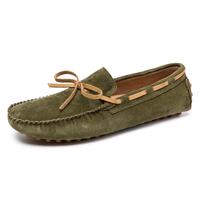 Army Green Suede Leather Penny Loafers Men Casual Shoes Man Moccasins Slip On Men\'s Flats Male Driving Shoes Big Size 38-47