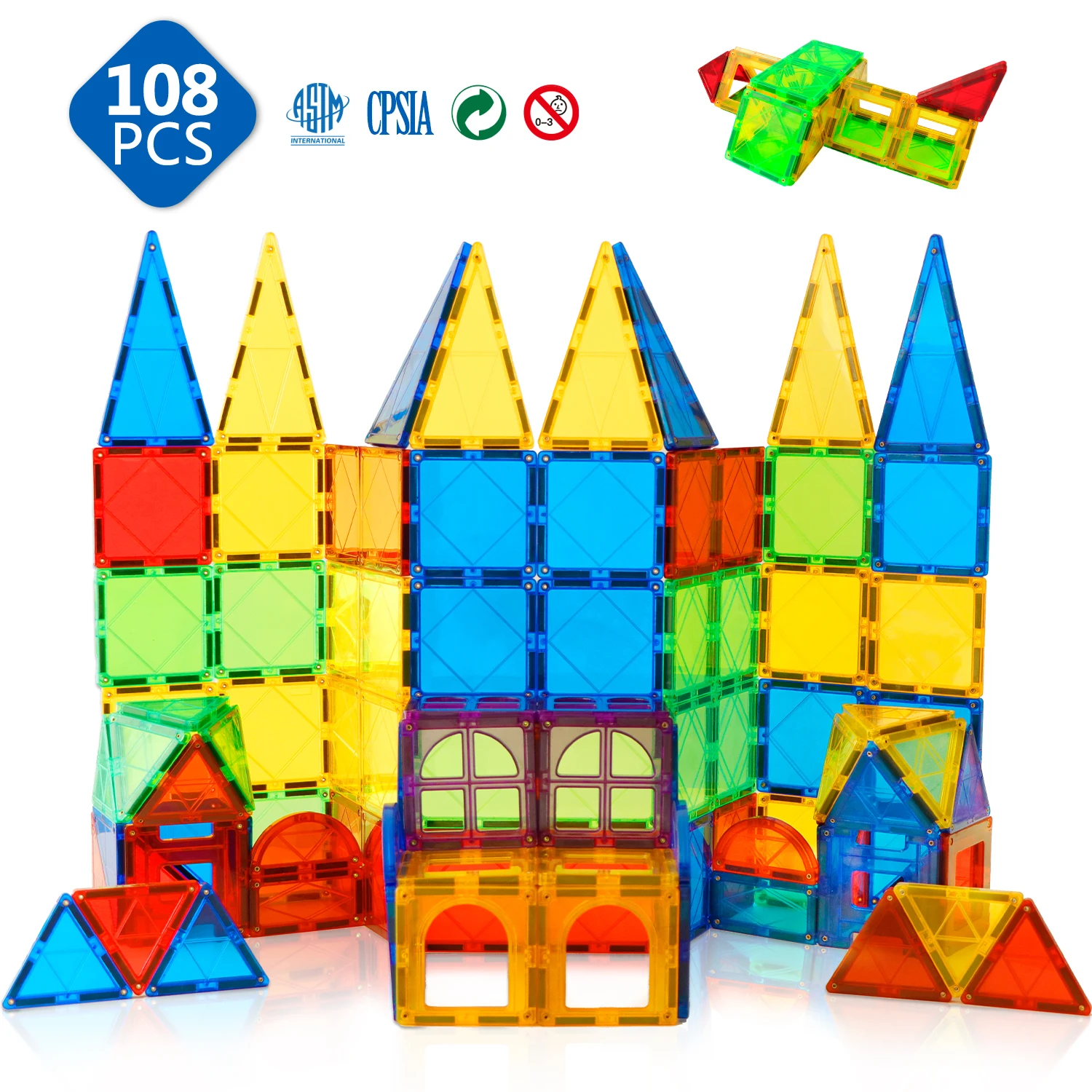 108pcs Big Size Magnetic Tiles 3D Constructor Building Blocks Set Magnetic Educational Game Toys for Children Gifts