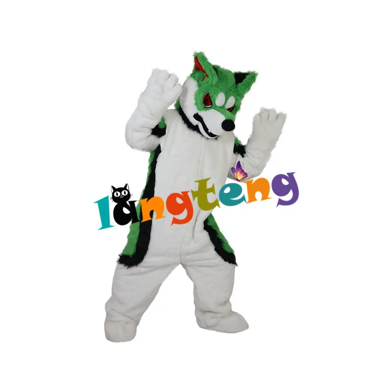 879 Langteng สีเขียว Fox ชุดสุนัข Husky Mascot ฮาโลวีนเครื่องแต่งกาย Fursuit