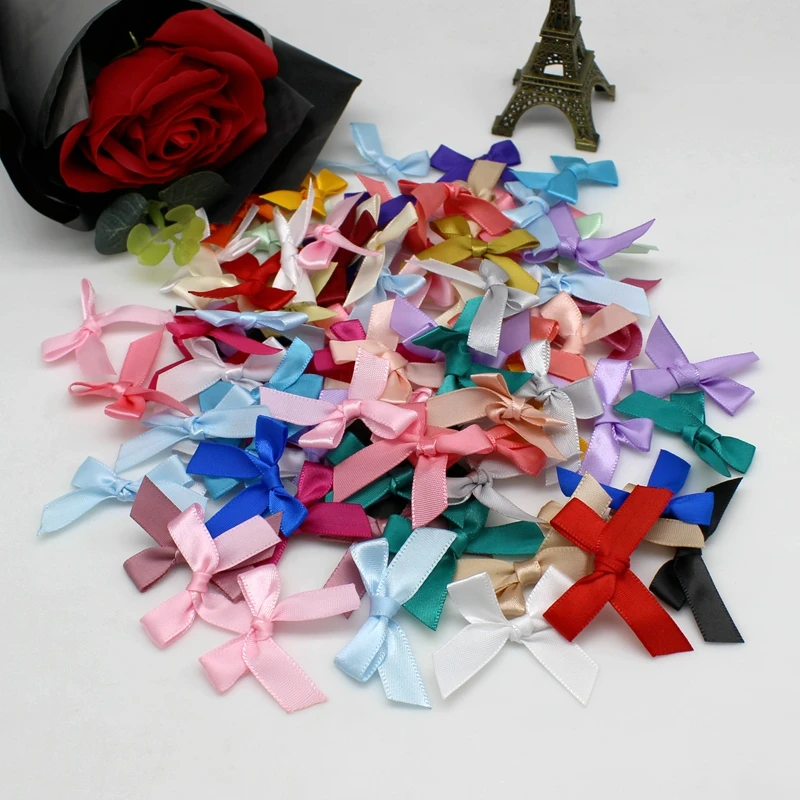 (50-200 Pcs/pack) Ribbon Bows Small Size Satin Ribbon Bow Flower Craft Decoration Handwork DIY Party DecorationTie