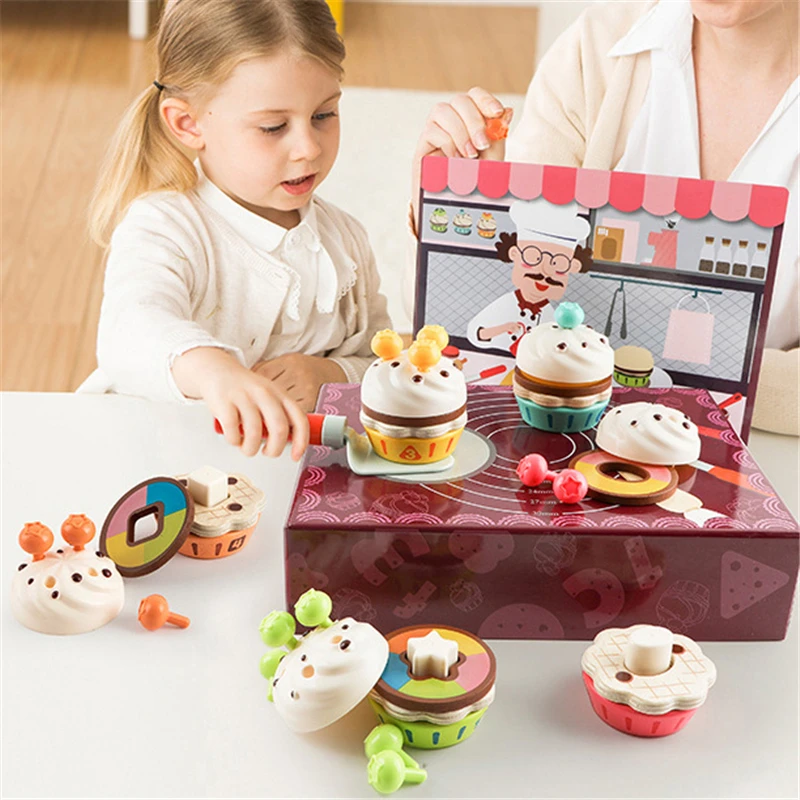 Girls Toys Simulate Wooden Kitchen Toys Cup Cake Set Play House Educational Toy Tools Baby Early Education Puzzle Tableware Gift