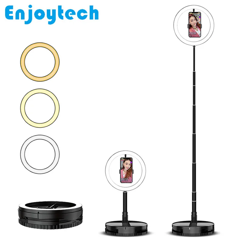 

New Foldable Live Streaming Mobile Phone Mounts Holders with LED Ring Flash Light Lamp Desktop Stands Tripod for Video Bloggers