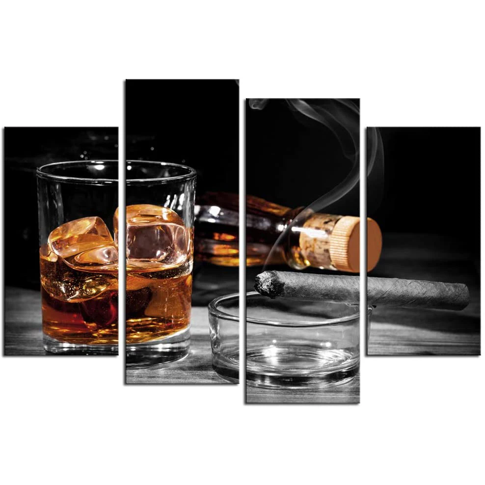 

No Framed 4 Pcs Brown Whisky Cigar Cups Cuadros Wall Art Canvas Posters Pictures Paintings Home Decor Decorations Accessories