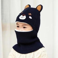 2020 New Baby Girl Winter Hat Warm Bear Skullies Beanies Knitted Cap Kids Balaclava Mask Hats Gorras