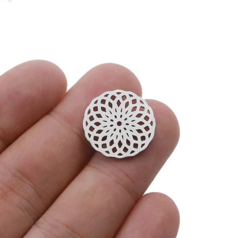 Aiovlo 5pcs/lot Stainless Steel Yoga Lotus Chakra Charm Gold  Round Tag Hollow Lotus Flower Pendant Bracelet & Necklace Craft