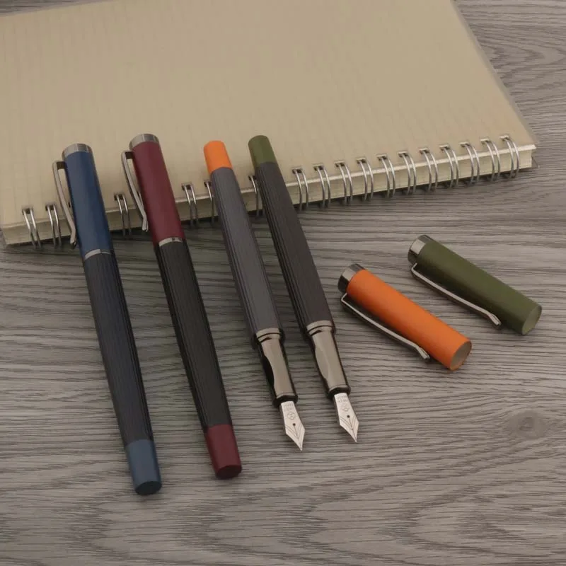 Posture Correction 022 Fountain Pen Metal Stripe Frosted Gun Grey Stationery School Supplies Ink Pens