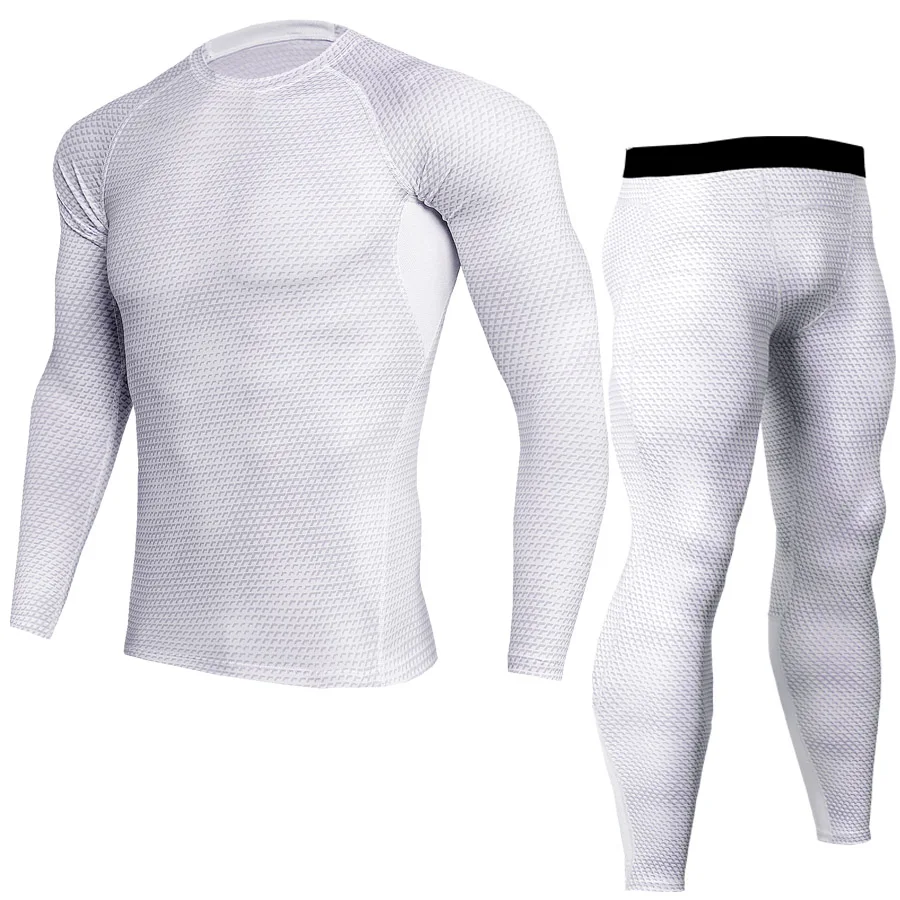Men Fitness Compression Shirt Pants Sets Running Suit Jogging Clothes Gym Leggings Tracksuit Training Sportswear MMA Rashguard