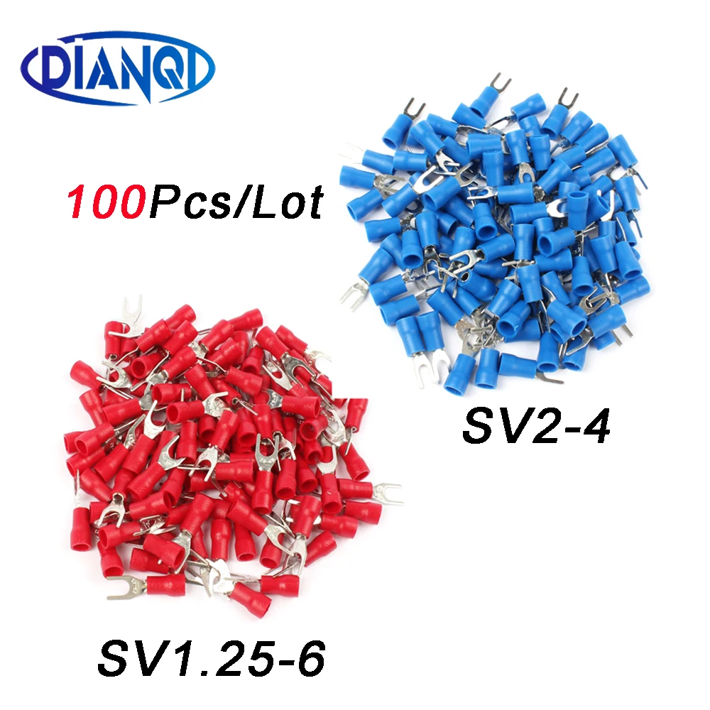 SV1.25-6/2-4 Small Red Furcate Pre-insulating Terminal(Type TO) Cold pressed terminals/Cable Connector/Wire Connector 100Pc/Pack