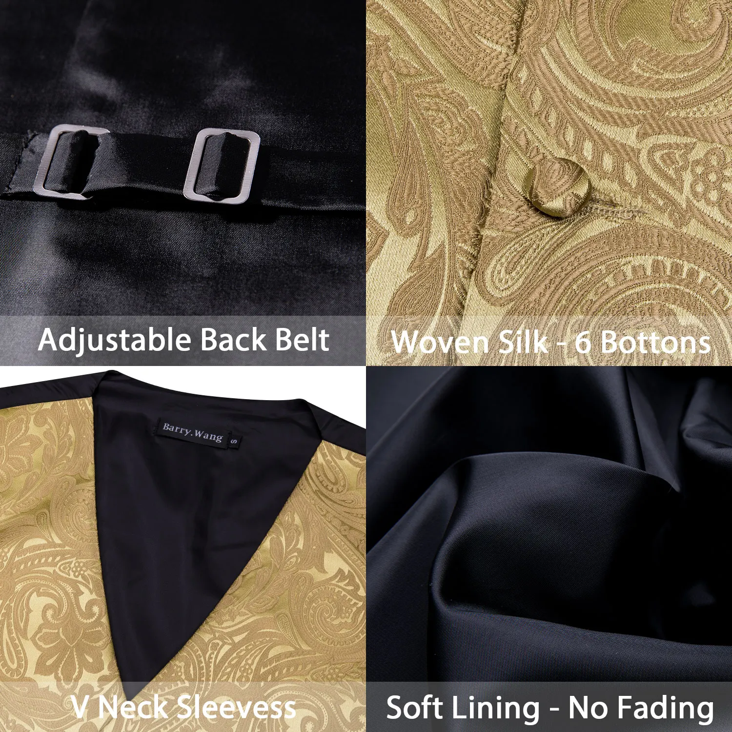 Chaleco Extra de seda para hombre, conjunto de traje de corbata, color dorado, negro, verde, azul y rojo, Cachemira, y boda para fiesta, Barry.Wang,