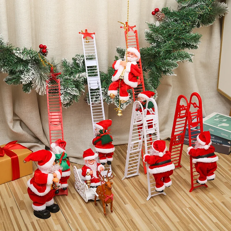 2024 Santa Claus Climbing Ladder Electric Santa Claus Doll Christmas Tree Hanging Ornament Outdoor Indoor Door Wall Decoration