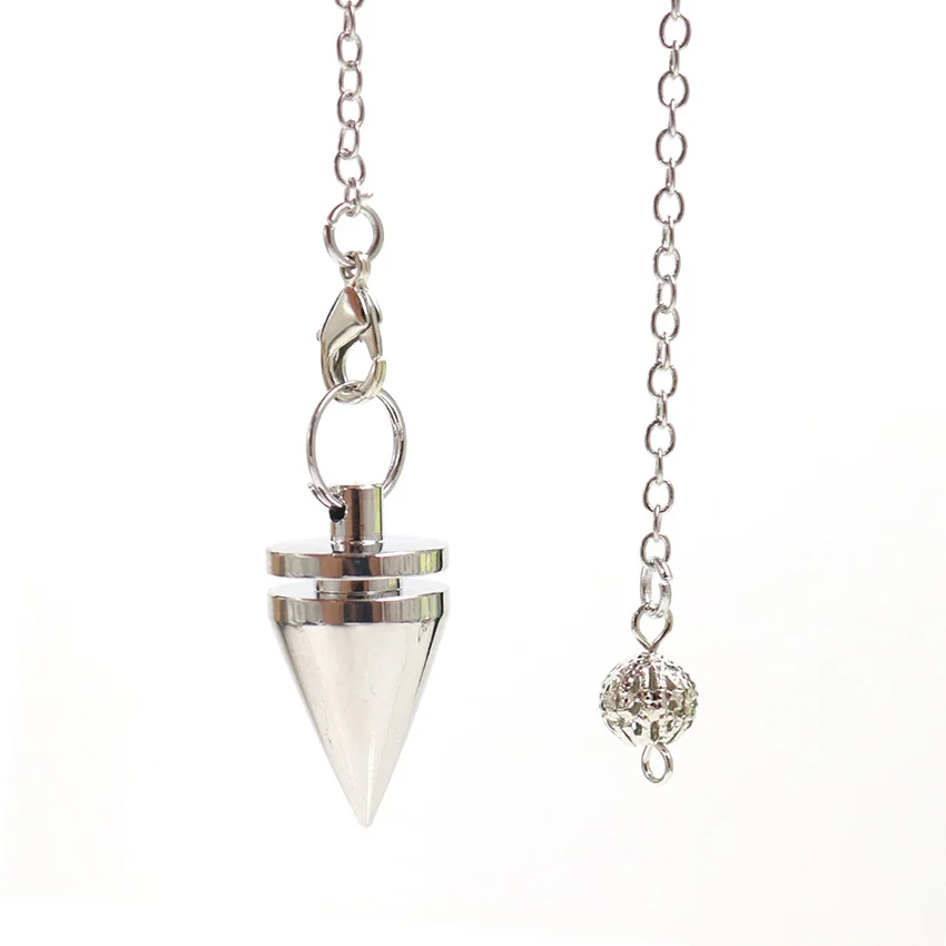 FYSL Silver Plated Cone Shape Gravity Concentration Pendulum for Dowsing Pendant Link Chain Metal Jewelry