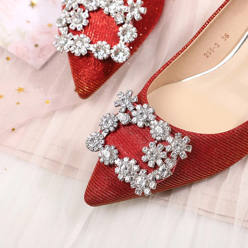 Designer women pumps Wedding None-Woven Slip On 3.5CM Thin High Heels Pointed Toe Shallow Rhinestones women shoes size 35-42