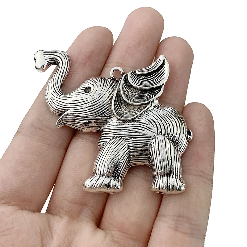 5 x Tibetan Silver Color Retro Animal Elephant Charms Pendants for DIY Jewelry Necklace Making Findings Accessories 55x45mm