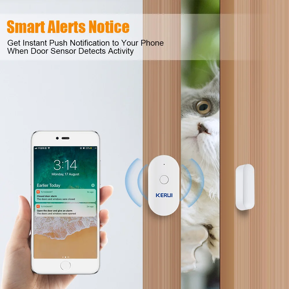 KERUI Tuya Smart Home WiFi Door Sensor Alarm Window Open Closed Detectors Magnetic Switch APP Alert Car Garden Security System