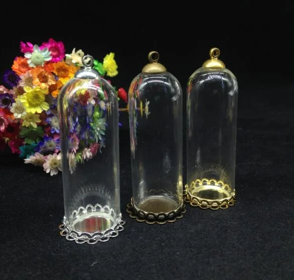 500 sets/batch 50*18 mm glass tube with lace base and top cap can make necklace pendant DIY supplies accessories