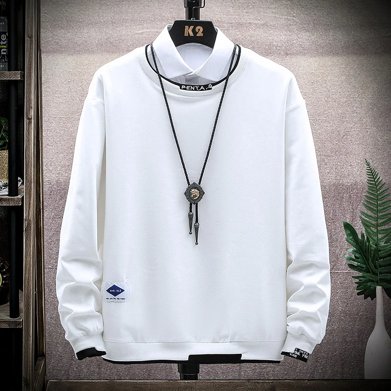 

Spring 2022 New O-neck Hoodie Men's Fashion Casual Trend Solid Simple Spliced Sweatshirts Men High Quality Drop Ship