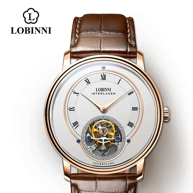 LOBINNI Men Tourbillon Watch Men Watch Top Luxury Brand Automatic Mechanical Wristwatch Sapphire Skeleton Dial Leather Strap