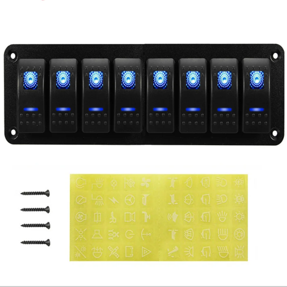 Universal 8 Gang LED Rocker Switch Panel Car Toggle Switch 12/24V Circuit Breaker Car Boat Marine Yacht RV Camper Truck Trailer