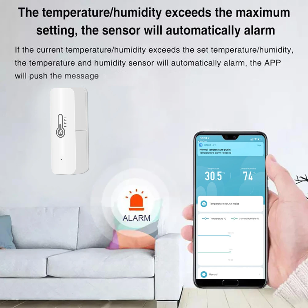 SMATRUL Tuya Wifi Smart Temperature Humidity Sensor Indoor Hygrometer Thermometer Detector Voice Alarm For Alexa Google Home