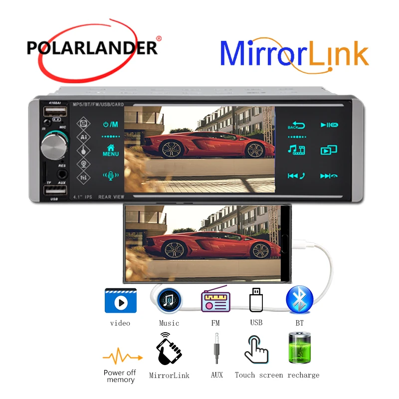 1 Din 4 Inch Car Radio Android MP5 EQ Smart Voice Wince 2USB AUX Bluetooth Sapacitive Screen FM SD HD Colorful Lights Mirrorlink