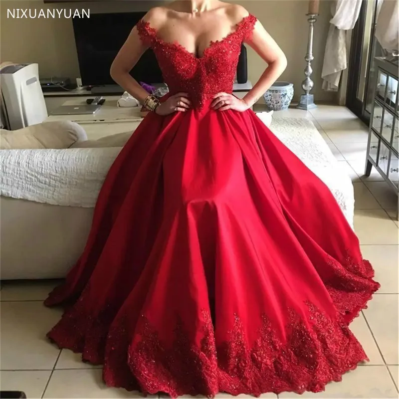 

Off The Shoulder Lace Satin Evening Dresses Party Long Prom Dresses Formal Gown Robe De Soiree
