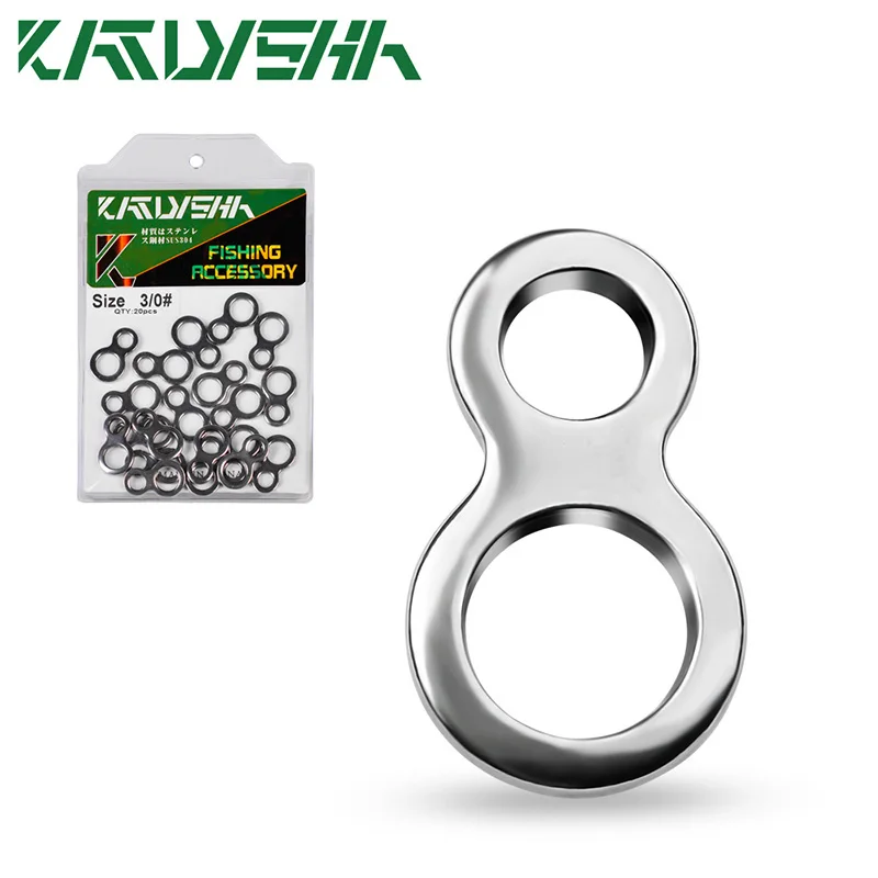 

KATYUSHA 20Pcs Heavy Fishing Double 8 Solid Ring 400-600lbs Swivel Trolling Connector Jig Assist Hook 304 Stainless Steel Tackle