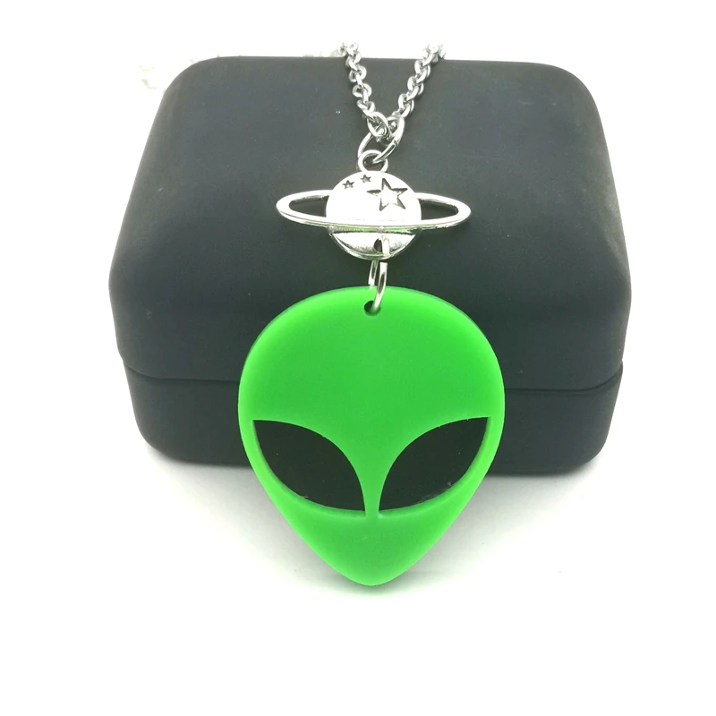 Fashion Women Alien Head Acrylic Necklace, Fluorescent Green Alien Necklace / Space Necklace / Kawaii / Pastel Gothic / UFO