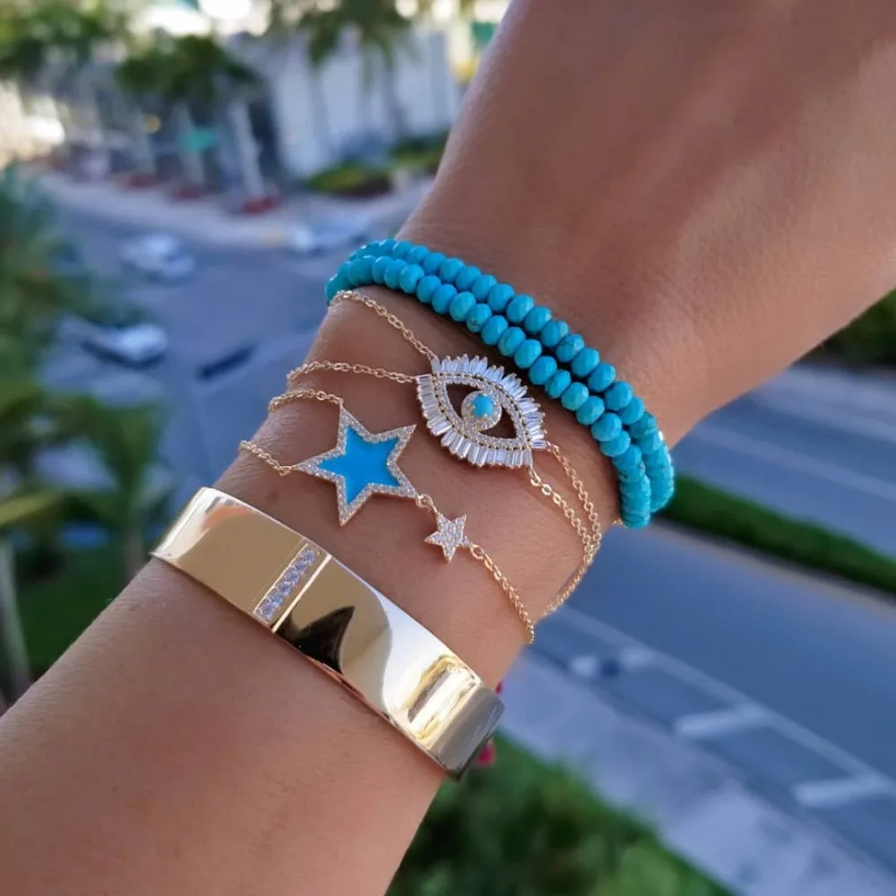 Geometry Cubic Zirconia CZ Eye Bracelet 3 Color Luxury Gorgeous Women Christmas Gifts Turquoises Gem Shiny Chic Evil Eye Jewelry