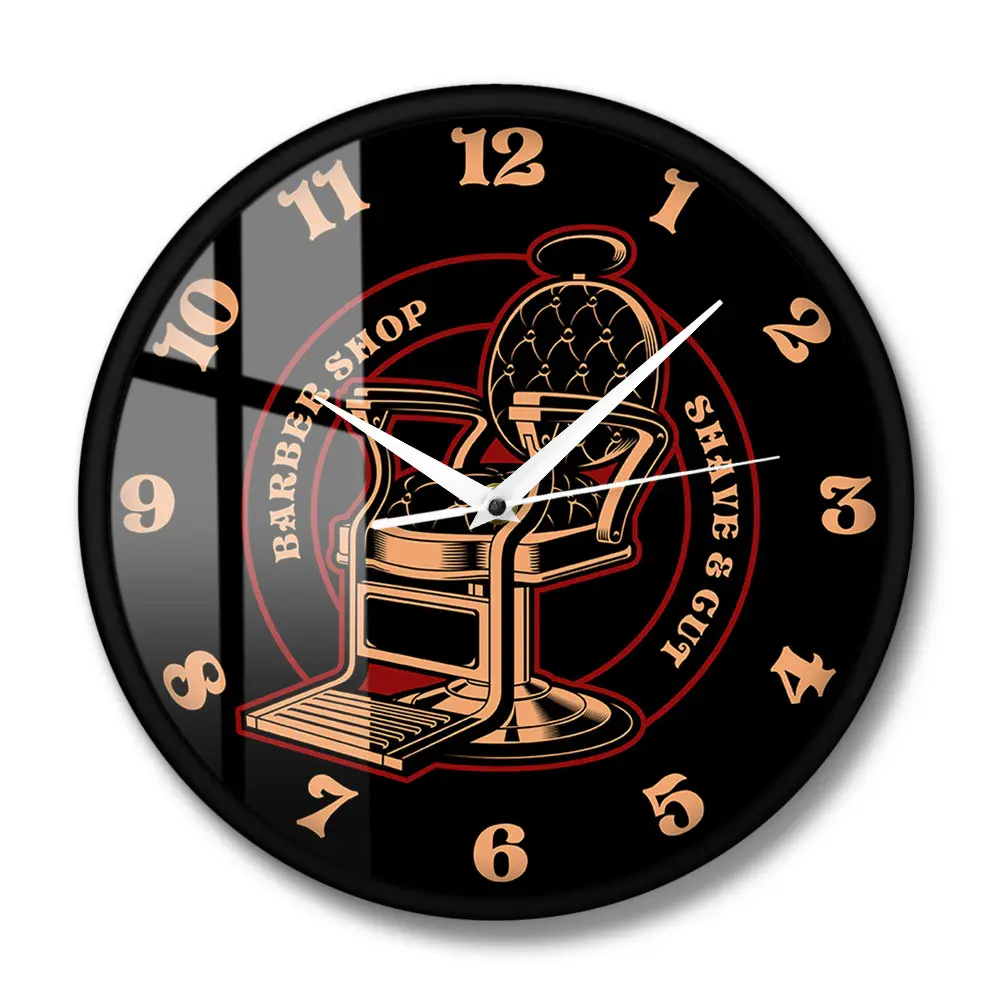 Barbershop Chair Vintage Logo Silent Wall Clock Barber Shop Decor Hanging Wall Watch Great Gift