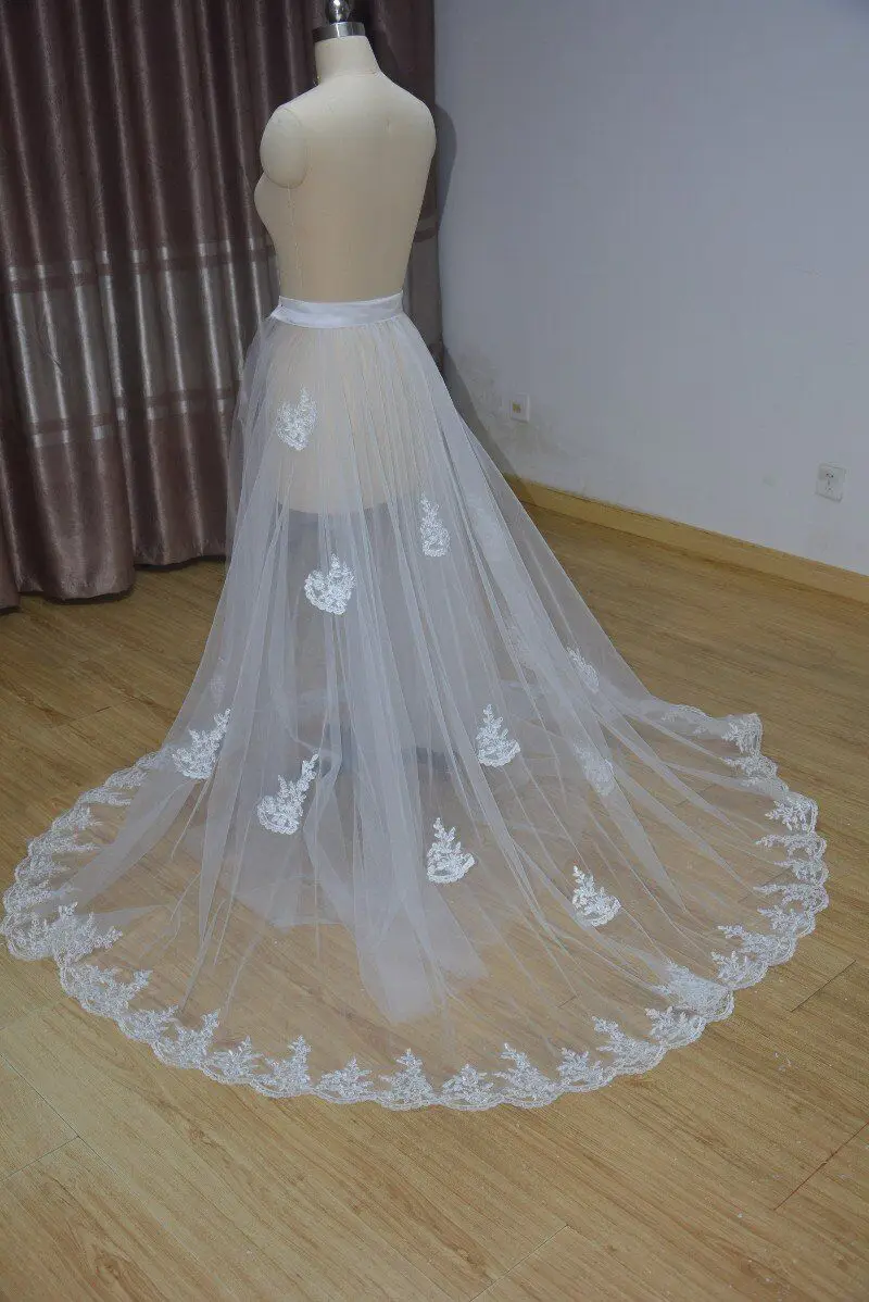 Lunghezza 1.5M 2 strati tulle pizzo applique cristallo staccabile treno gonna da sposa accessori da sposa gonna staccabile dimensioni personalizzate