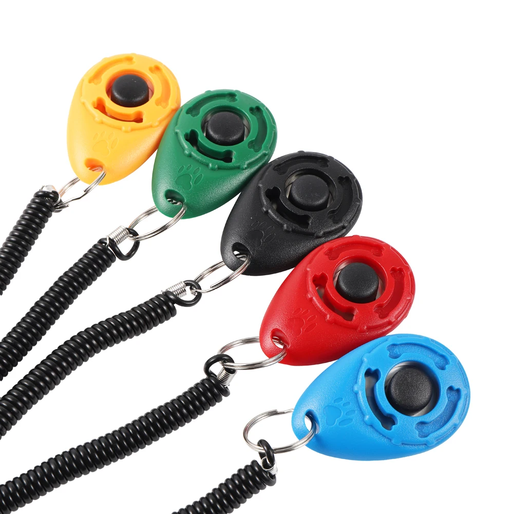 Dog Training Clicker Huisdier Kat Plastic Nieuwe Honden Klik Trainer Hulp Gereedschap Verstelbare Polsband Geluid Sleutelhanger Hond Levert