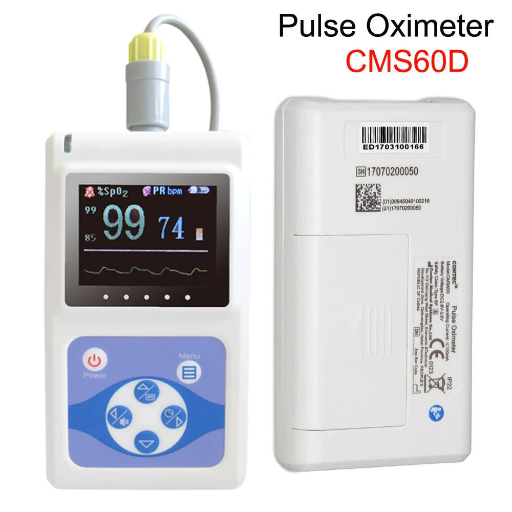 CMS60D Handheld OLED Finger Tip Pulse Oximeter Blood Oxygen SPO2 PR HR Monitor Adults Neonat SPO2 Probe + PC Software