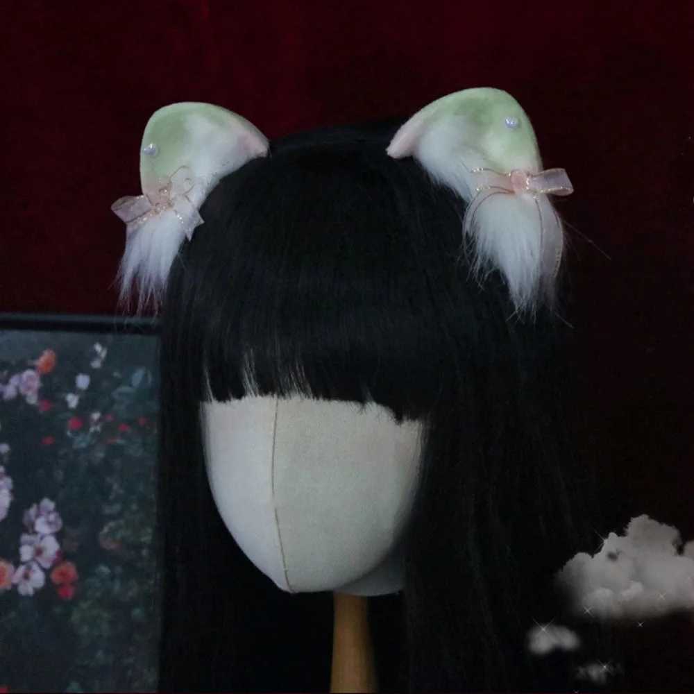 

New Green Peach Fantasy Fox Bear Ears Hairhoop Headwear Headband For Cosplay Costume Accessories