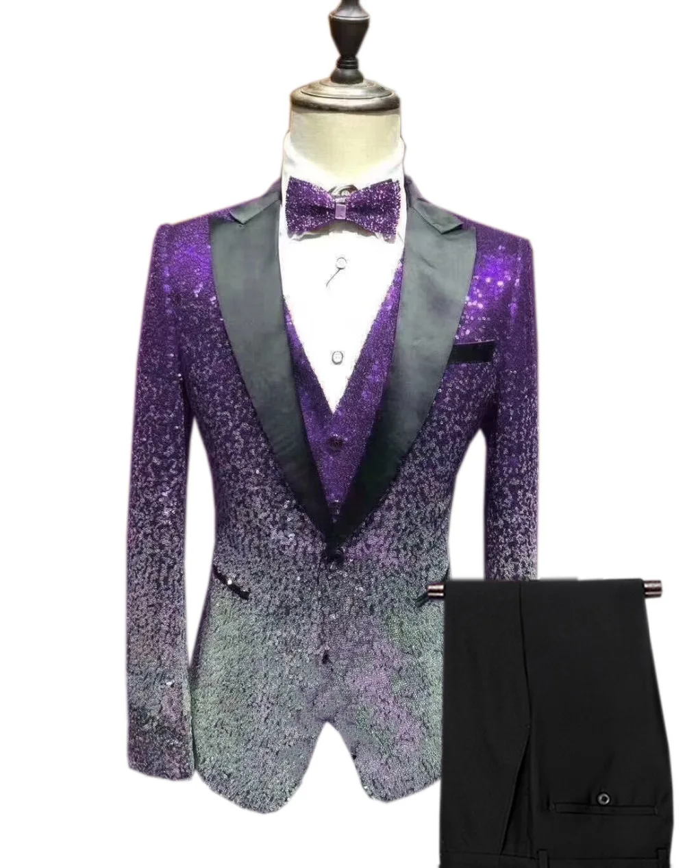 Smoking Slim Fit à paillettes trempées pour hommes, revers à crans Patricia, blazer et pantalon, brillant, fête de mariage, marié, banquet, boîte de