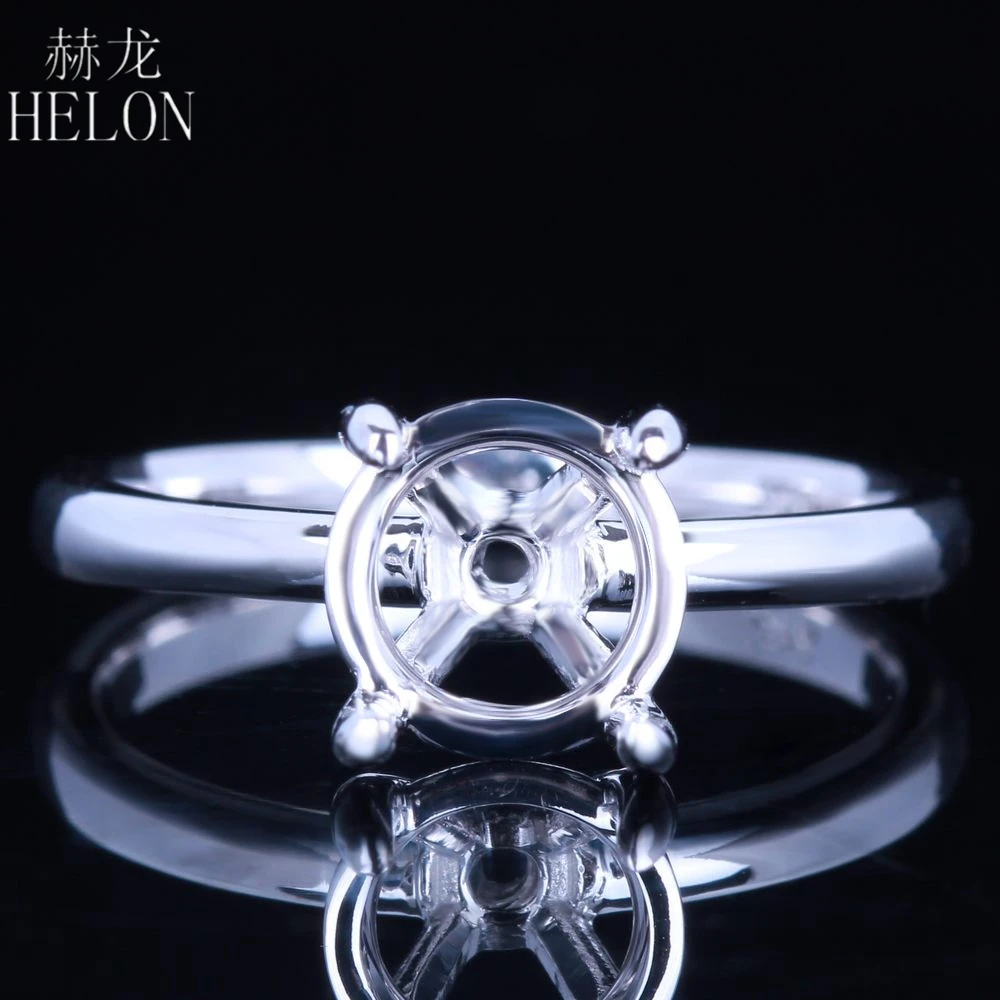 

HELON Sterling Silver 925 Engagement Wedding Solitaire Semi Mount Ring Setting Fit 7.5mm Round Cut women Trendy Fine Jewelry