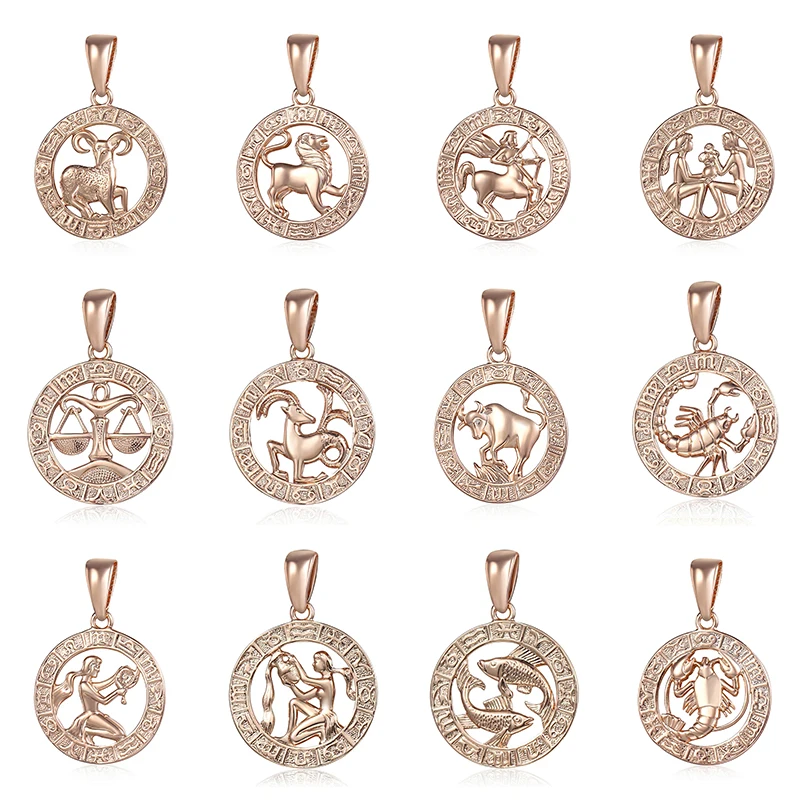 Trendsmax 12pcs Constellation Zodiac Sign 585 Rose Gold Pendant Wholesale Gold Color Horoscope Pendants GPM24/16