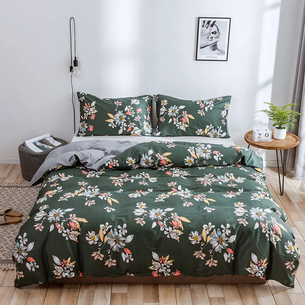 

Cotton Duvet Cover Set with Pillowcases Flower Bedding Bedclothes for Quilt Comforter Cover Green Fashion Twin Queen King Size