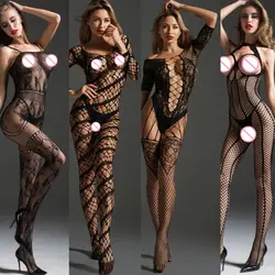 Kobiety bielizna sexy rajstopy kabaretki Mesh Bodystocking Lady bobysuit czarne wyroby pończosznicze sieć na ryby otwarte krocza egzotyczne na ubrania przezroczyste