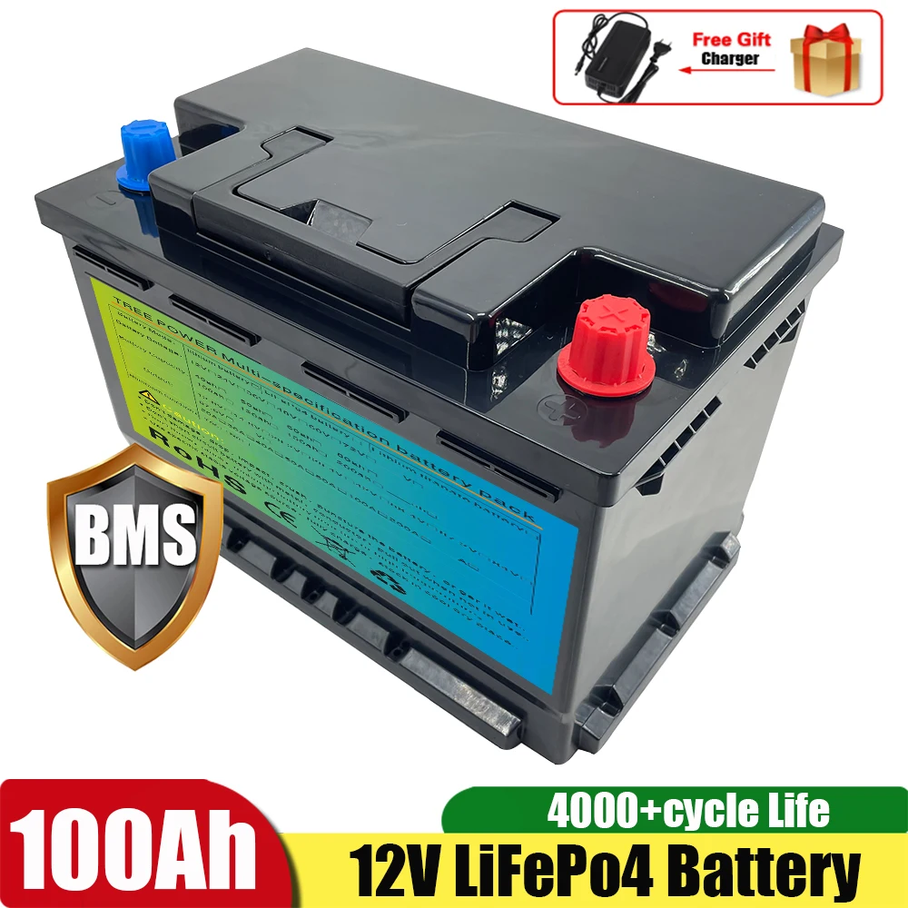 High Safety 1000cca Starting Battery 12V Lifepo4 Lithium Iron 60Ah 80Ah 100Ah Cranking Bateria + 10A Charger