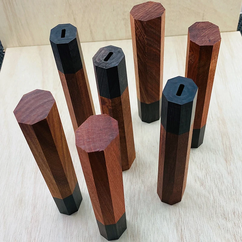 1 шт., красный сандал + черное дерево, восьмиугольная ручка ножа для DIY, полуфабрикат, дамасская ручка ножа, материал, ручка кухонного ножа